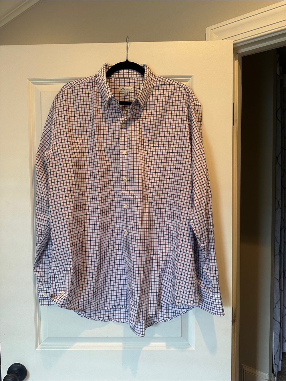 Peter Millar Men's Long-Sleeve Button-Up Check Shirt - Blue & White size xl